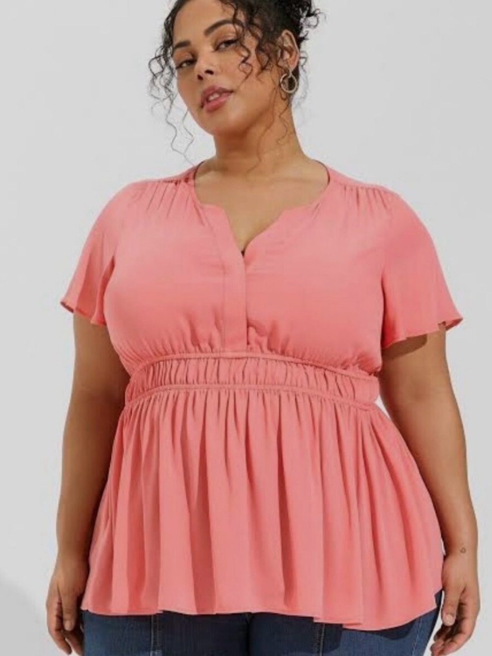 Torrid V-Neck Short Flutter Sleeve Chiffon Peplum Blouse